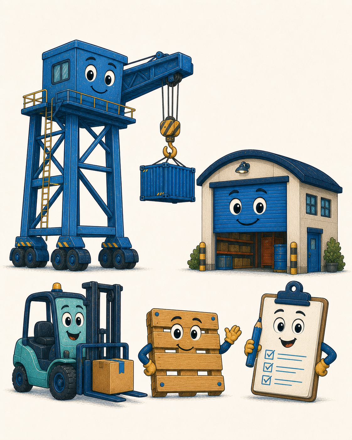 Cargo Crew characters at a port and warehouse